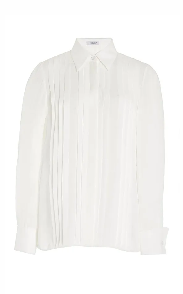 Gabriela Hearst Tops Women Aime Corrugated Shirt In Ivory Silk Georgette Twill Gabriela Hearst Tops Women Aime Corrugated Shirt In Ivory Silk Georgette Twill