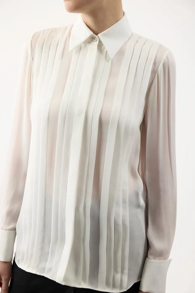 Gabriela Hearst Tops Women Aime Corrugated Shirt In Ivory Silk Georgette Twill