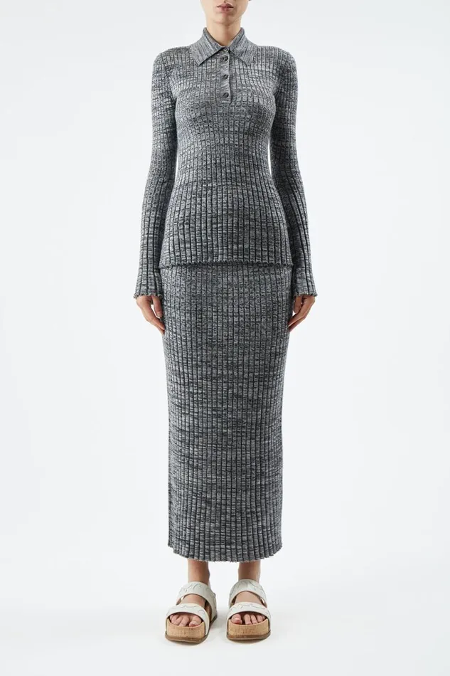 Gabriela Hearst Tops Women Alam Knit Polo In Charcoal Melange Cashmere