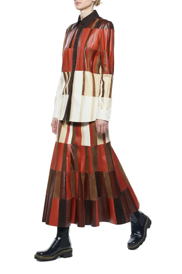 Gabriela Hearst Tops Women Campos Patchwork Overshirt In Red Clay Nappa Leather