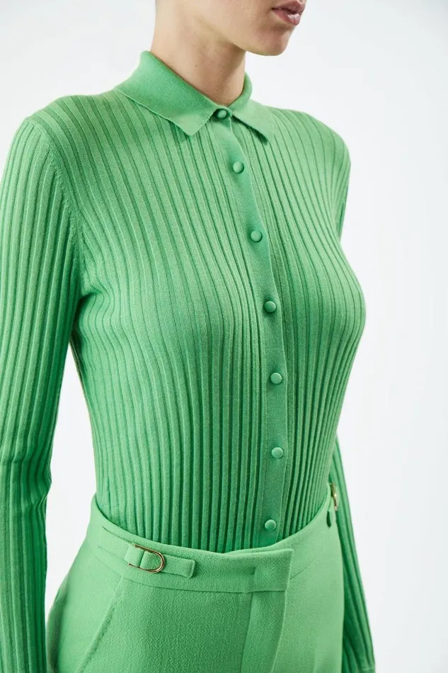 Gabriela Hearst Tops Women Cavalieri Knit Shirt In Fluorescent Green Cashmere Silk
