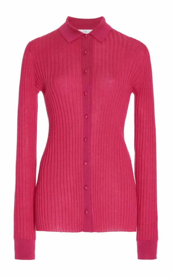 Gabriela Hearst Tops Women Cavalieri Knit Shirt In Fuchsia Cashmere Silk
