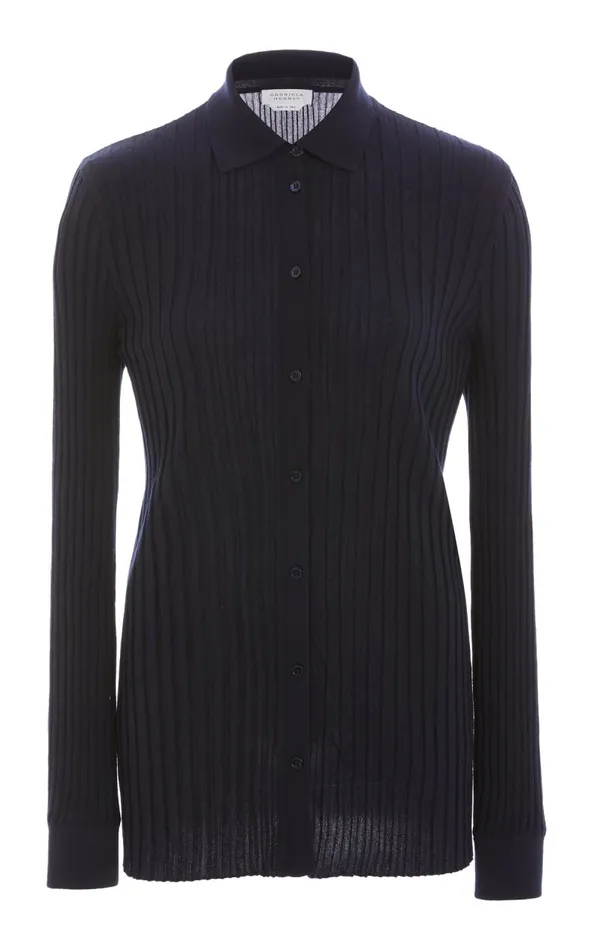 Gabriela Hearst Tops Women Cavalieri Knit Shirt In Navy Merino Wool