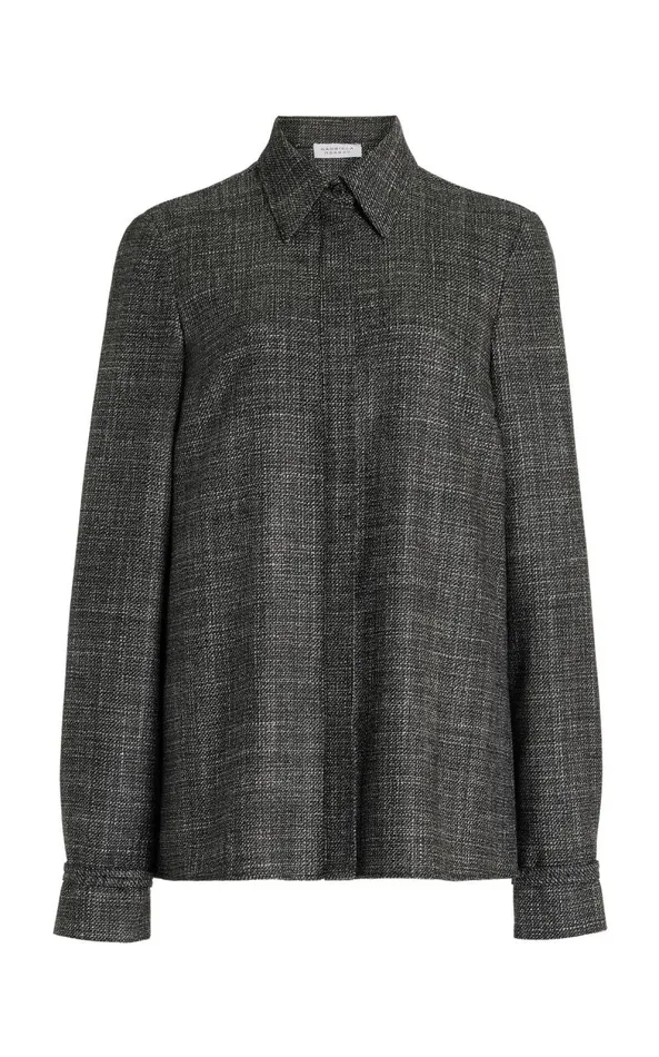 Gabriela Hearst Tops Women Cruz Shirt In Dark Grey Virgin Wool Silk Tweed
