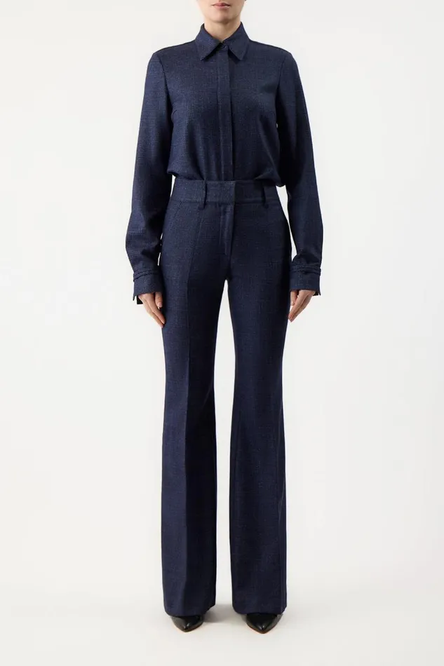 Gabriela Hearst Tops Women Cruz Shirt In Dark Navy Virgin Wool Silk Tweed