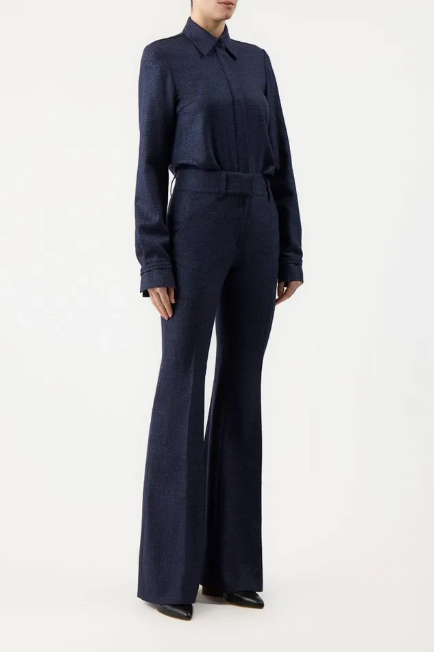 Gabriela Hearst Tops Women Cruz Shirt In Dark Navy Virgin Wool Silk Tweed