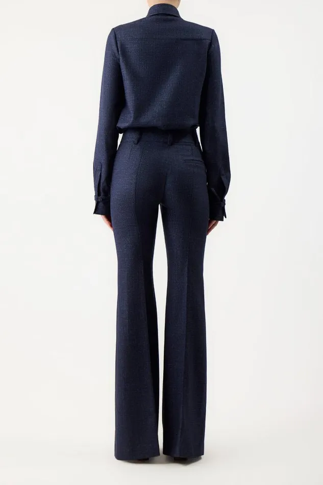Gabriela Hearst Tops Women Cruz Shirt In Dark Navy Virgin Wool Silk Tweed