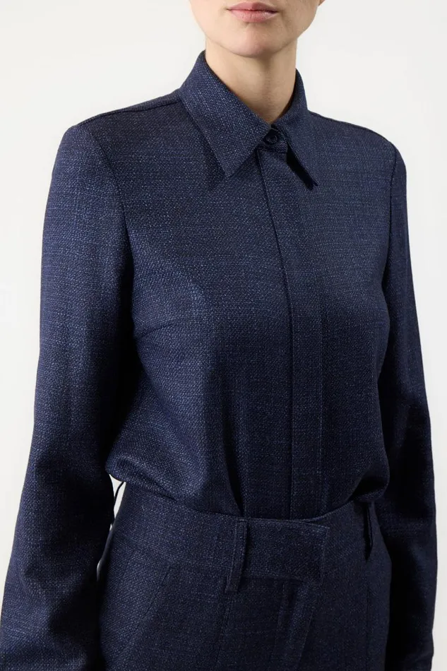 Gabriela Hearst Tops Women Cruz Shirt In Dark Navy Virgin Wool Silk Tweed