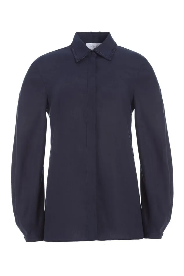 Gabriela Hearst Tops Women Delmer Top In Navy Aloe Linen