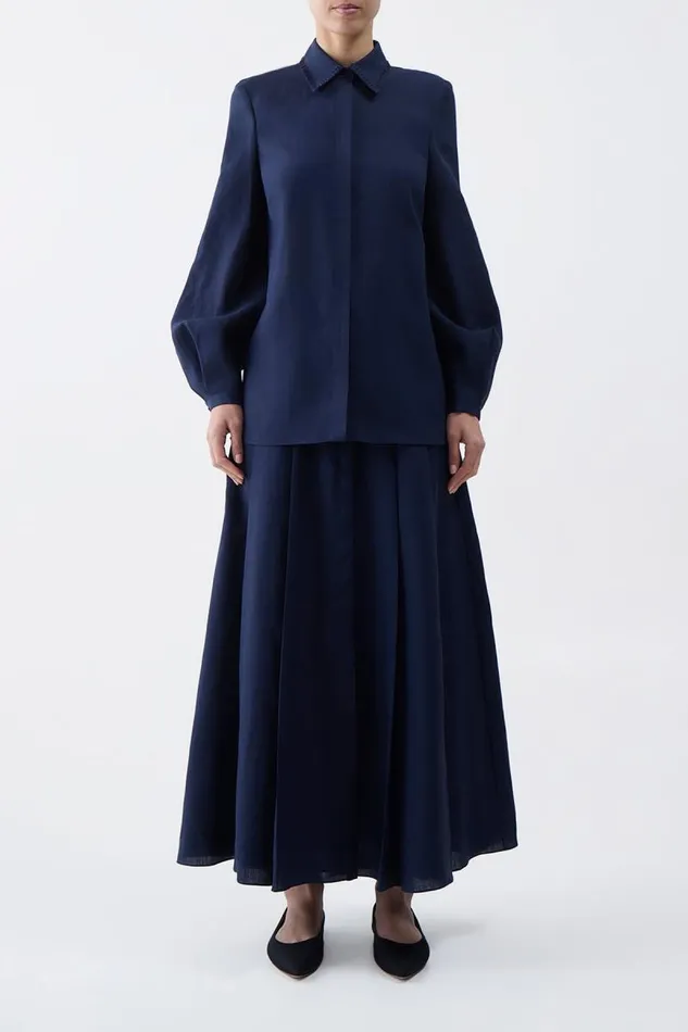 Gabriela Hearst Tops Women Delmer Top In Navy Aloe Linen