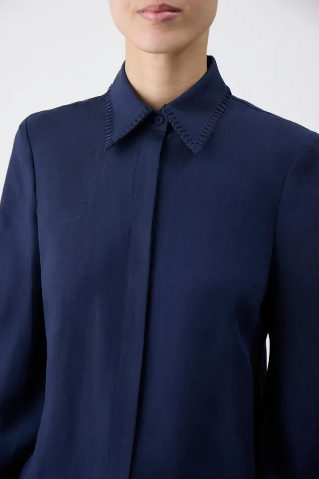 Gabriela Hearst Tops Women Delmer Top In Navy Aloe Linen