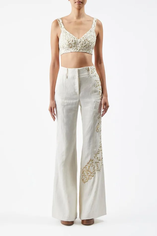 Gabriela Hearst Tops Women Eve Embroidered Bra In Ivory Textured Linen