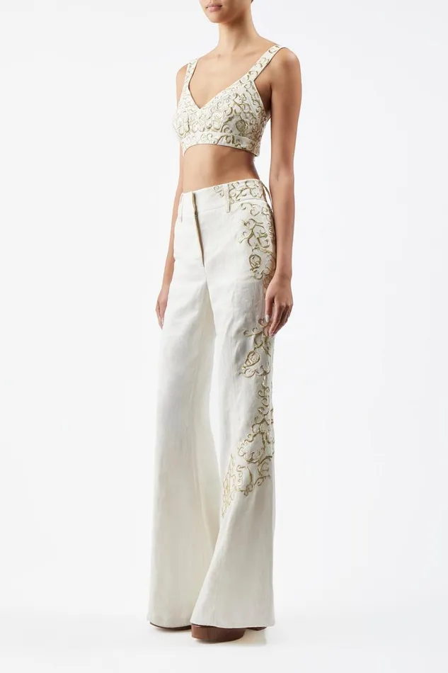 Gabriela Hearst Tops Women Eve Embroidered Bra In Ivory Textured Linen