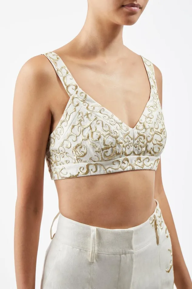 Gabriela Hearst Tops Women Eve Embroidered Bra In Ivory Textured Linen