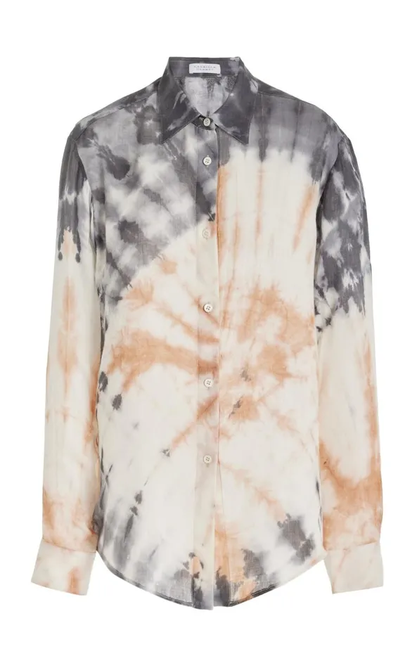 Gabriela Hearst Tops Women Ferrara Shirt In Camel Multi Tie Dye Cashmere Silk Gauze Gabriela Hearst Tops Women Ferrara Shirt In Camel Multi Tie Dye Cashmere Silk Gauze