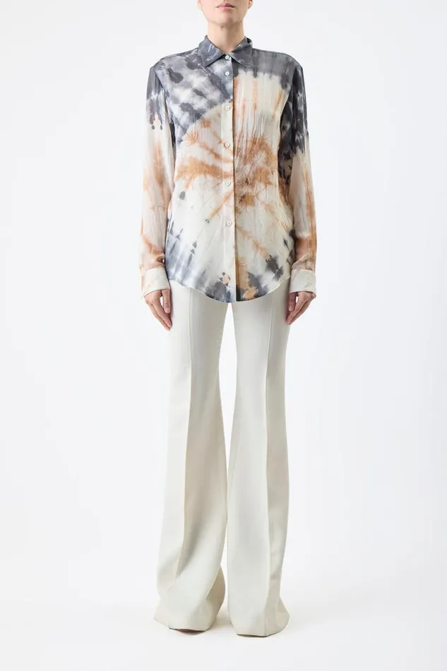 Gabriela Hearst Tops Women Ferrara Shirt In Camel Multi Tie Dye Cashmere Silk Gauze