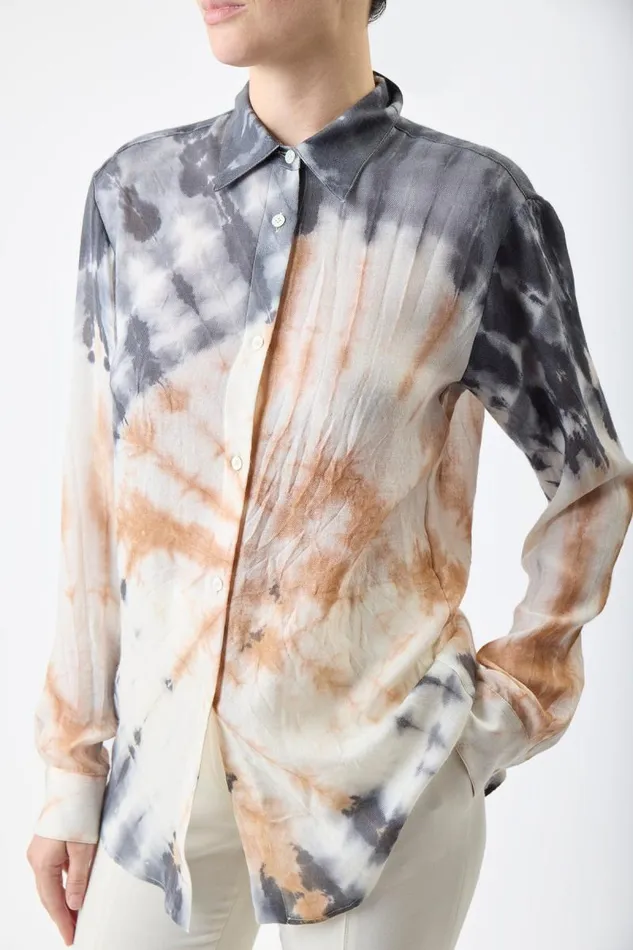 Gabriela Hearst Tops Women Ferrara Shirt In Camel Multi Tie Dye Cashmere Silk Gauze