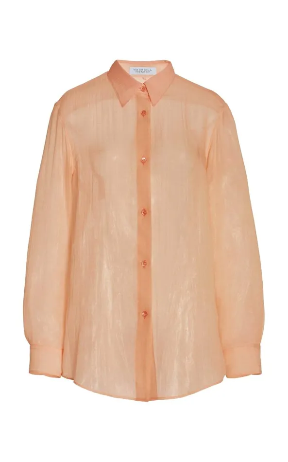 Gabriela Hearst Tops Women Ferrara Shirt In Fluorescent Orange Cashmere Silk Gauze Gabriela Hearst Tops Women Ferrara Shirt In Fluorescent Orange Cashmere Silk Gauze