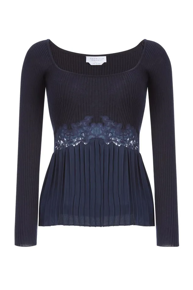 Gabriela Hearst Tops Women Fini Lace Top In Navy Silk Crepe