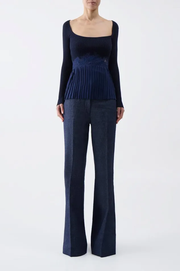 Gabriela Hearst Tops Women Fini Lace Top In Navy Silk Crepe