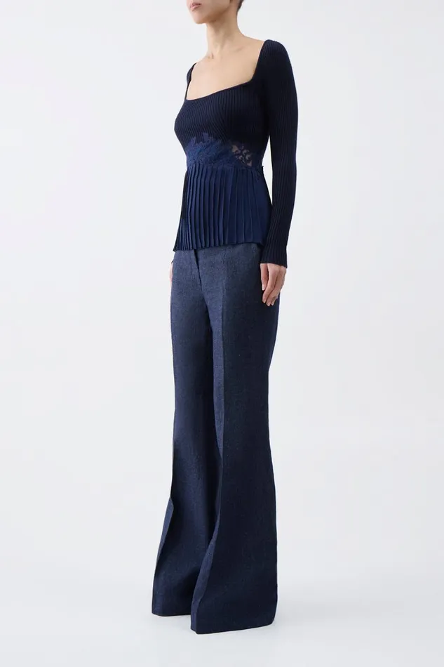 Gabriela Hearst Tops Women Fini Lace Top In Navy Silk Crepe