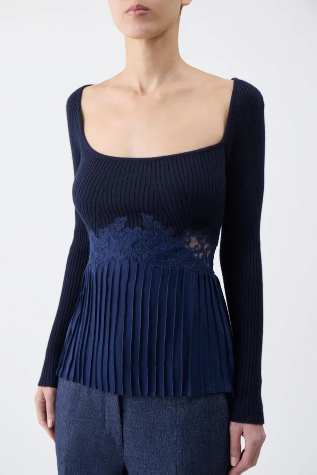 Gabriela Hearst Tops Women Fini Lace Top In Navy Silk Crepe