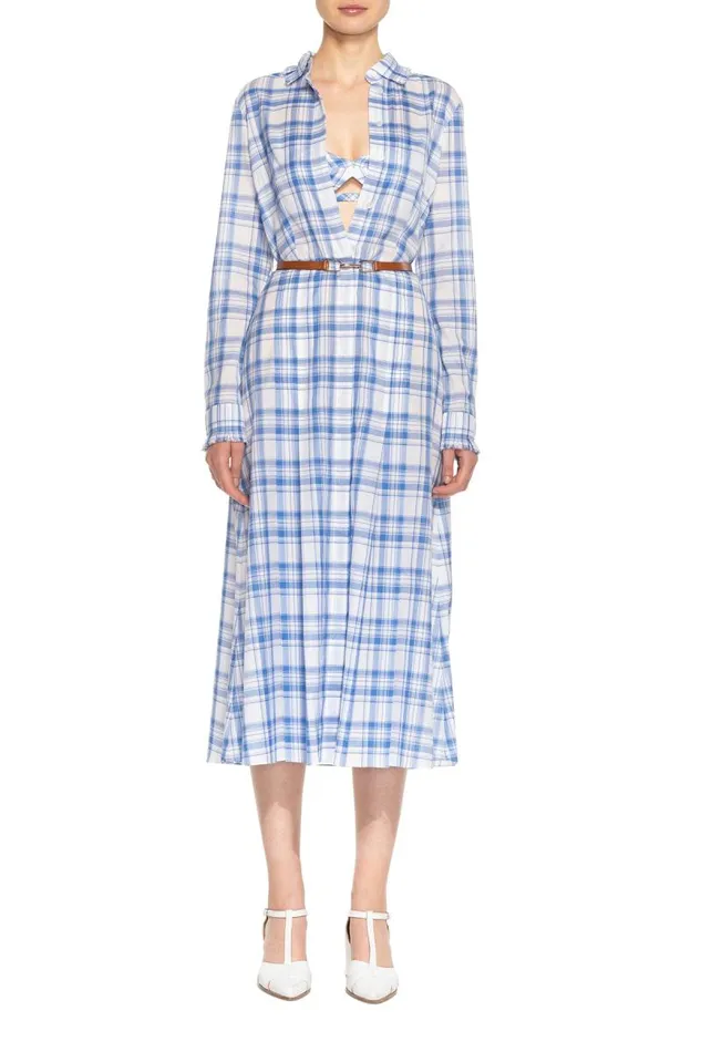 Gabriela Hearst Tops Women Gaia Bralette In Blue Check Upcycled Cotton
