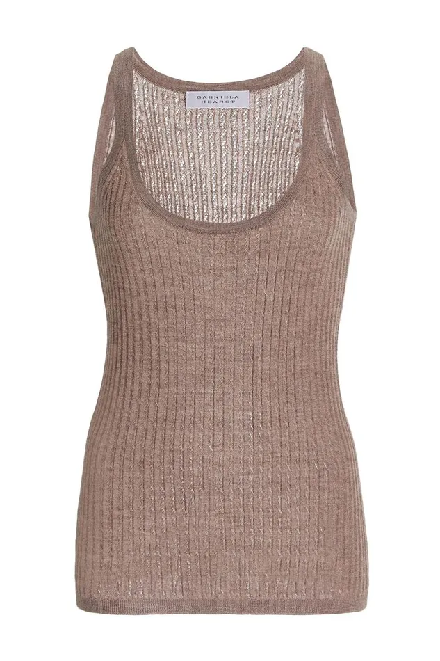 Gabriela Hearst Tops Women Graham Pointelle Knit Tank Top In Dark Oatmeal Cashmere Silk Gabriela Hearst Tops Women Graham Pointelle Knit Tank Top In Dark Oatmeal Cashmere Silk