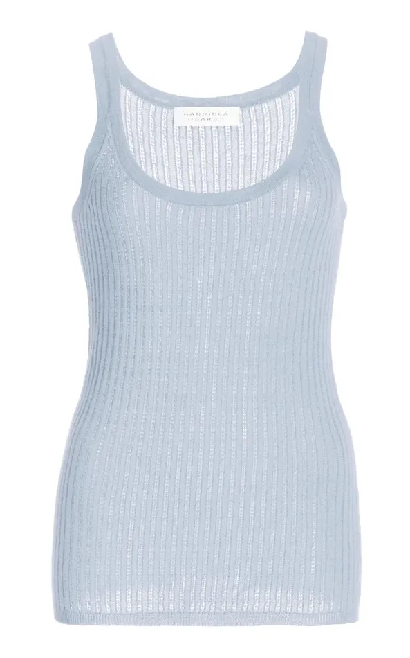 Gabriela Hearst Tops Women Graham Pointelle Knit Tank Top In Halogen Blue Cashmere Silk Gabriela Hearst Tops Women Graham Pointelle Knit Tank Top In Halogen Blue Cashmere Silk