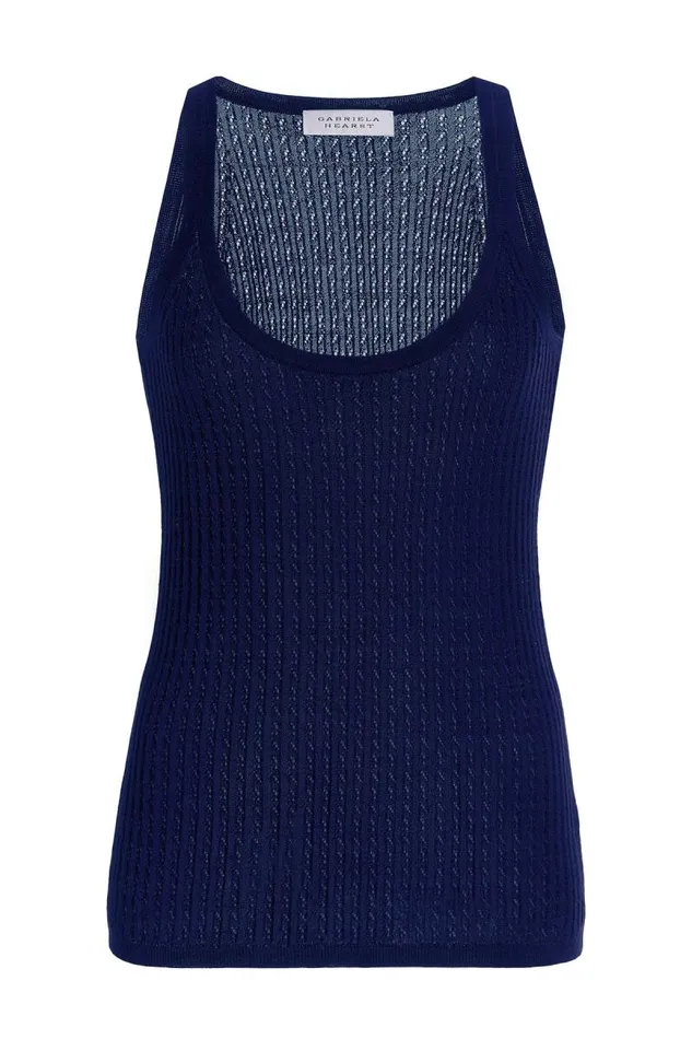 Gabriela Hearst Tops Women Graham Pointelle Knit Tank Top In Navy Cashmere Silk Gabriela Hearst Tops Women Graham Pointelle Knit Tank Top In Navy Cashmere Silk