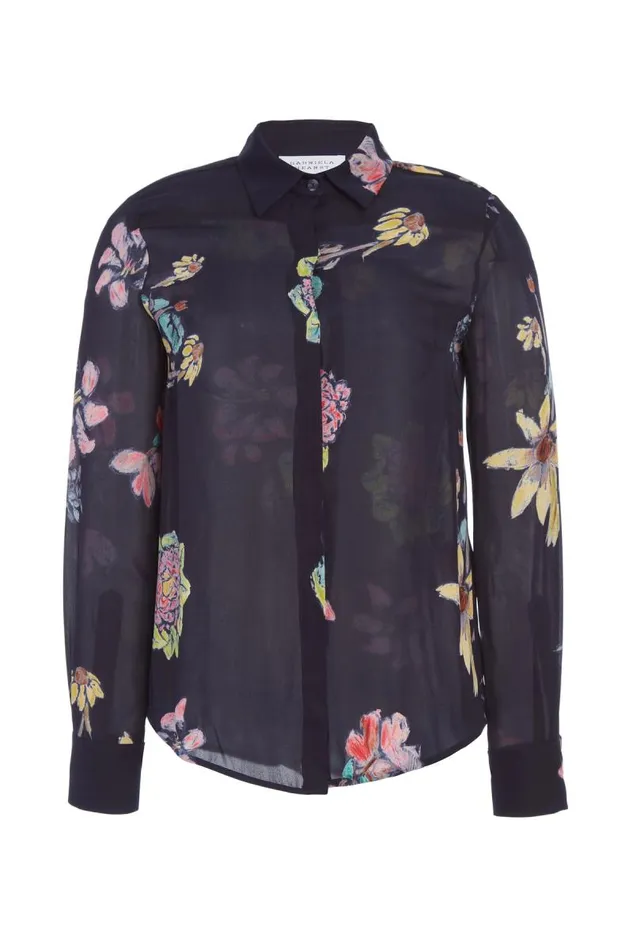 Gabriela Hearst Tops Women Henri Blouse In Dark Navy Multi Printed Silk Georgette Gabriela Hearst Tops Women Henri Blouse In Dark Navy Multi Printed Silk Georgette