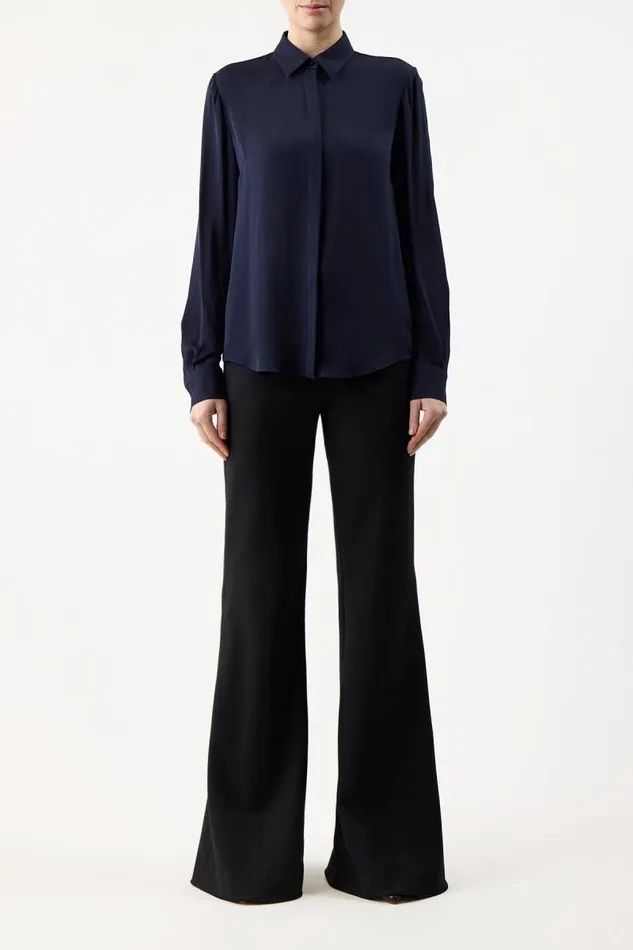 Gabriela Hearst Tops Women Henri Blouse In Dark Navy Silk Georgette Twill