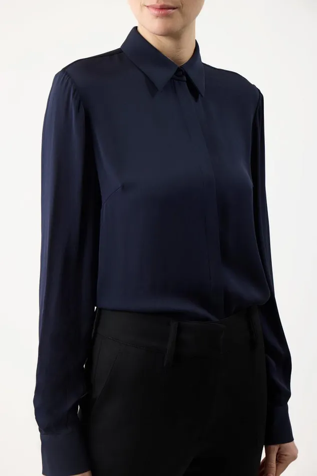 Gabriela Hearst Tops Women Henri Blouse In Dark Navy Silk Georgette Twill