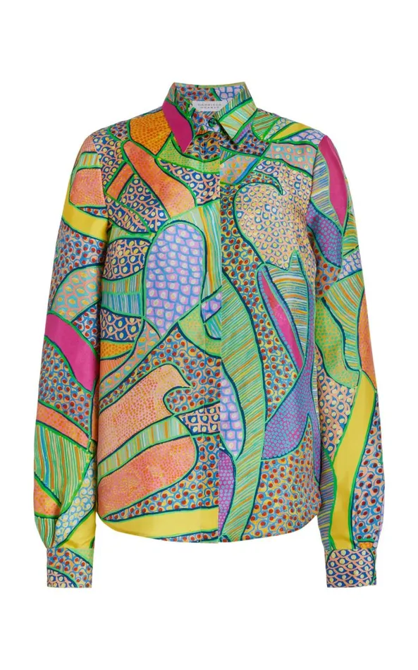 Gabriela Hearst Tops Women Henri Blouse In Green Multi Printed Silk Twill