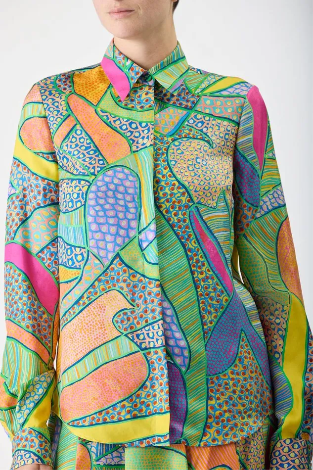 Gabriela Hearst Tops Women Henri Blouse In Green Multi Printed Silk Twill