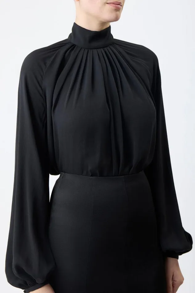 Gabriela Hearst Tops Women Kiian Pleated Top In Black Silk Georgette Twill