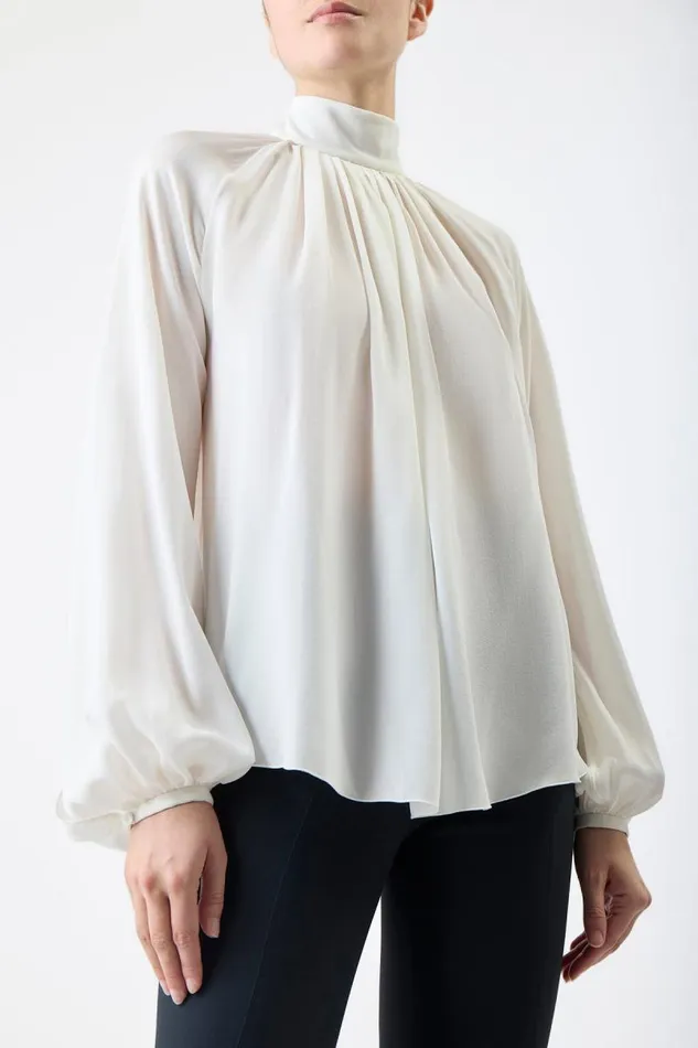 Gabriela Hearst Tops Women Kiian Pleated Top In Ivory Silk Georgette Twill