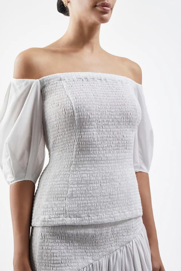 Gabriela Hearst Tops Women Lyre Shirred Blouse In Ivory Linen Silk Gauze