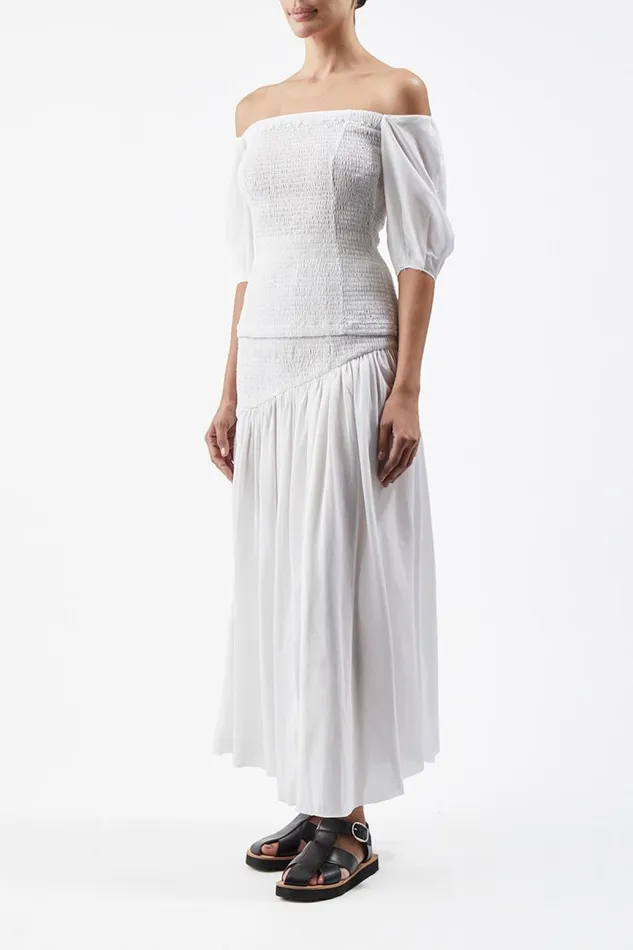 Gabriela Hearst Tops Women Lyre Shirred Blouse In Ivory Linen Silk Gauze
