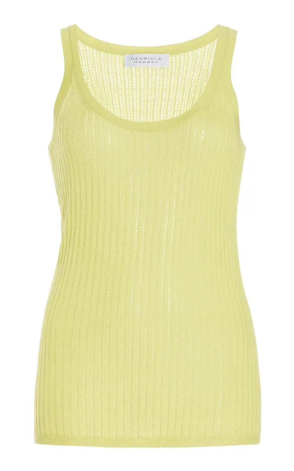 Gabriela Hearst Tops Women Nevin Pointelle Knit Tank Top In Lime Adamite Cashmere Silk Gabriela Hearst Tops Women Nevin Pointelle Knit Tank Top In Lime Adamite Cashmere Silk