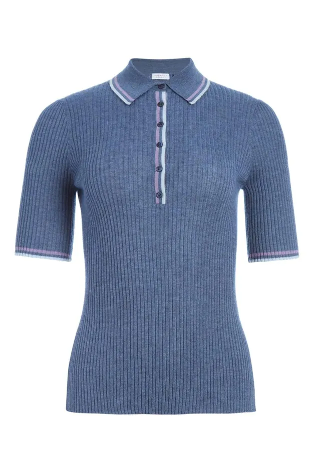 Gabriela Hearst Tops Women Perro Knit Polo In Denim Blue Cashmere Silk