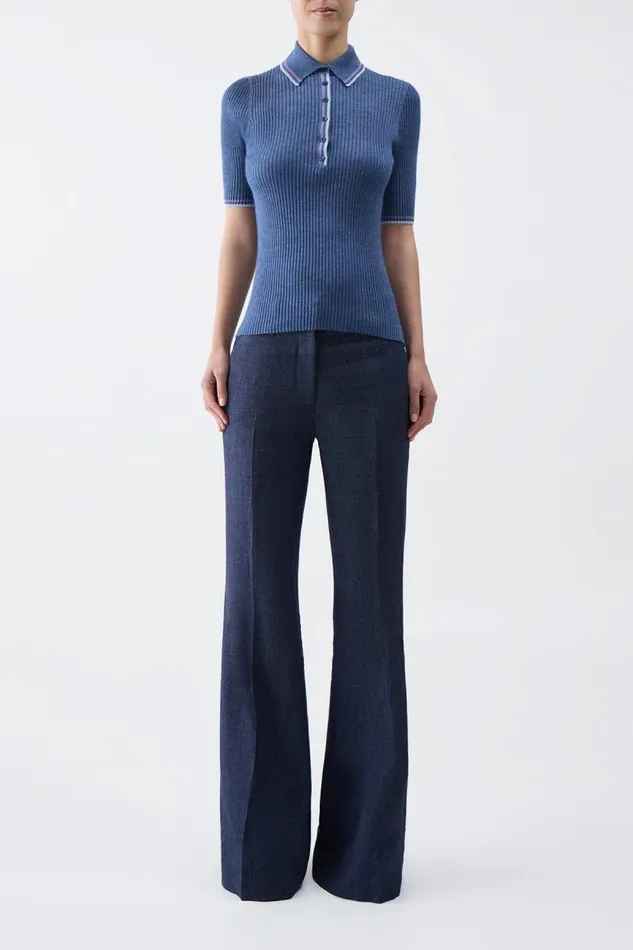 Gabriela Hearst Tops Women Perro Knit Polo In Denim Blue Cashmere Silk