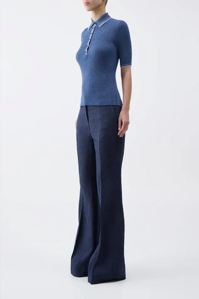 Gabriela Hearst Tops Women Perro Knit Polo In Denim Blue Cashmere Silk
