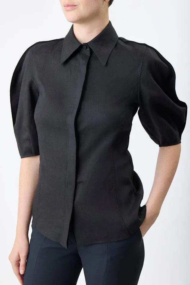 Gabriela Hearst Tops Women Sansi Top In Black Aloe Linen