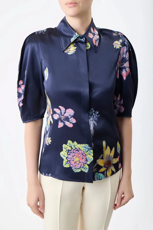 Gabriela Hearst Tops Women Sansi Top In Dark Navy Multi Printed Silk