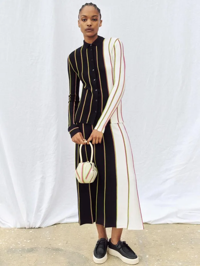 Gabriela Hearst Tops Women Tessa Knit Shirt In Navy Multi Striped Merino Wool
