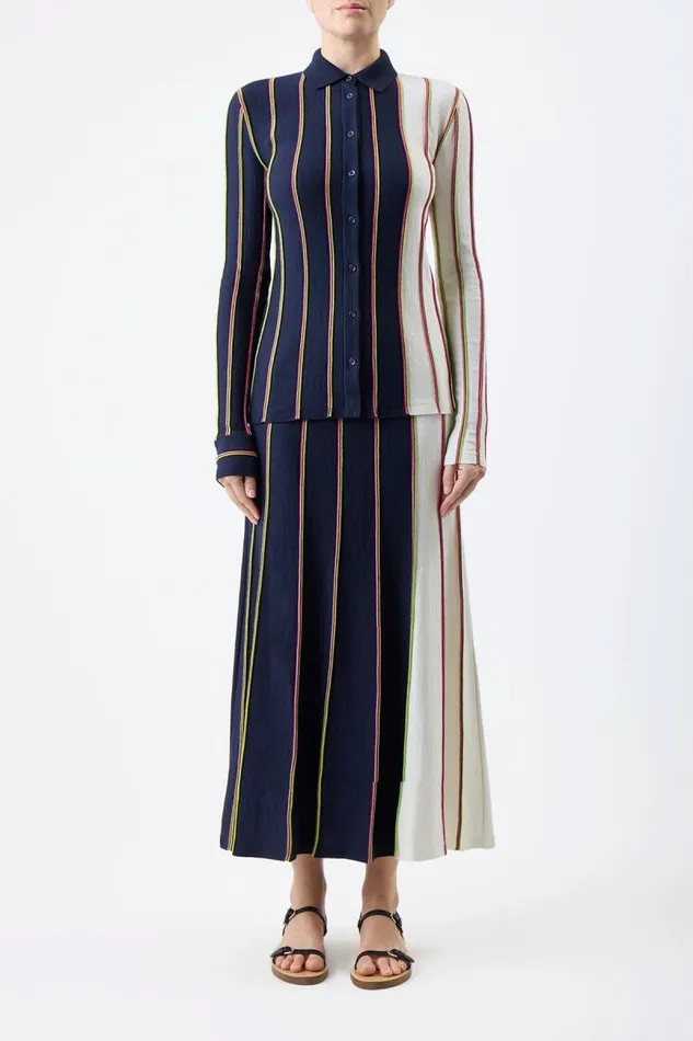 Gabriela Hearst Tops Women Tessa Knit Shirt In Navy Multi Striped Merino Wool