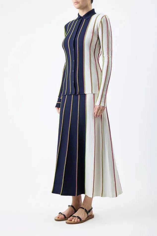 Gabriela Hearst Tops Women Tessa Knit Shirt In Navy Multi Striped Merino Wool