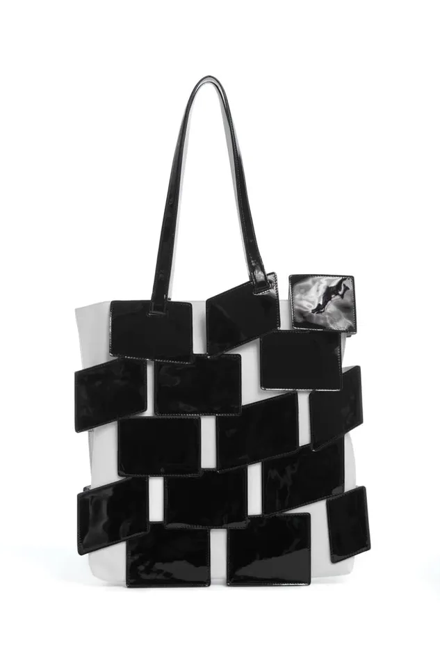 Gabriela Hearst Totes WomenMen Lacquered Tote Bag In Black and Ivory Patchwork Leather Gabriela Hearst Totes WomenMen Lacquered Tote Bag In Black and Ivory Patchwork Leather
