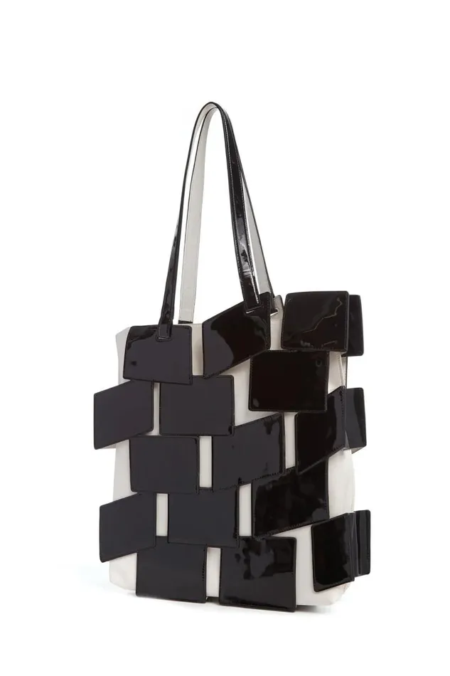 Gabriela Hearst Totes WomenMen Lacquered Tote Bag In Black and Ivory Patchwork Leather